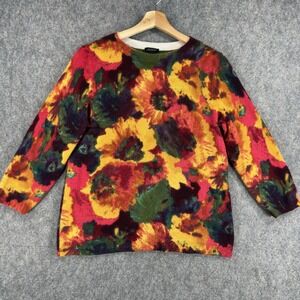 Talbots Sweater Womens Large Multicolor 100% Cashmere Floral Crewneck Knit